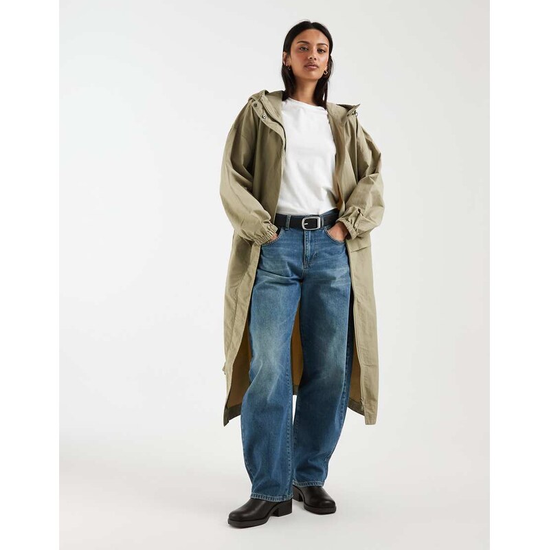 ASOS DESIGN longline tech rain coat in sand-Neutral 115715551