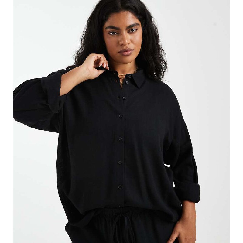 Noisy May Curve linen mix shirt in black 115715605