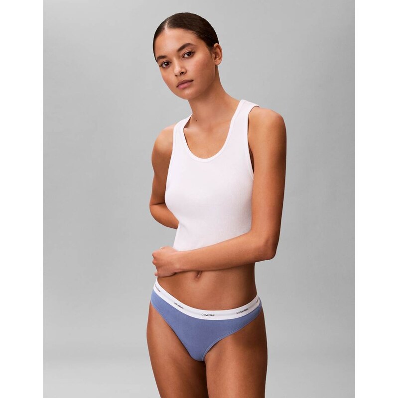 Calvin Klein Cotton Stretch Rib thong in blue 115715617