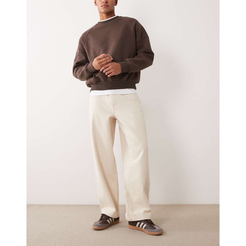 ASOS DESIGN loose straight textured jeans in ecru-Neutral