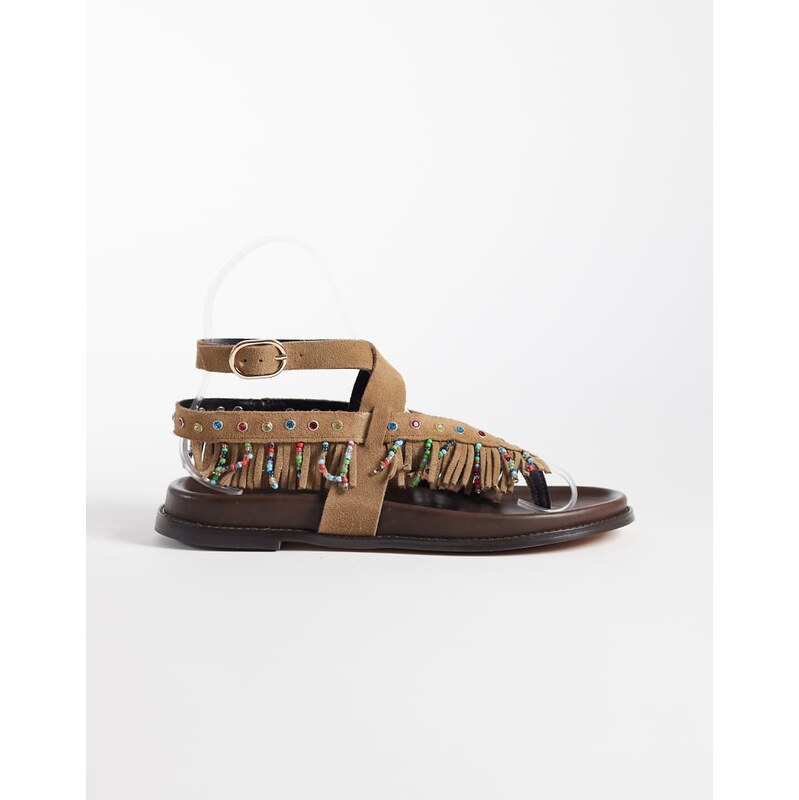 Steve Madden Wendell embellished fringed flat sandals in chestnut 115715631
