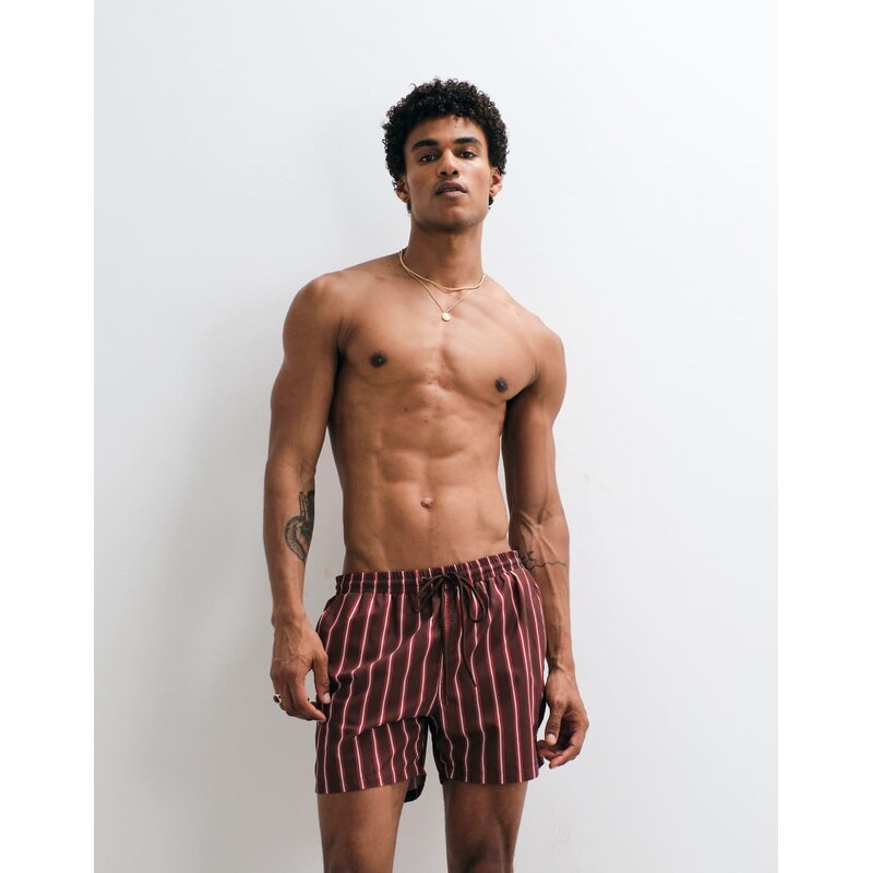 South Beach stripe swim short in dark brown