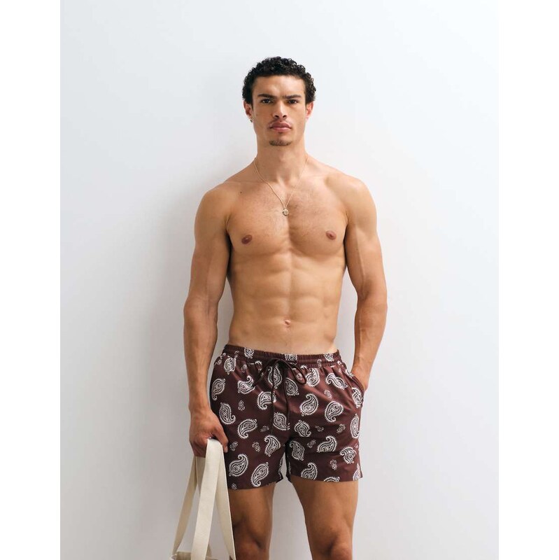South Beach paisley print swim short in dark brown