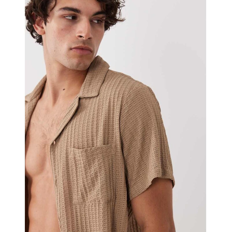 South Beach crochet beach shirt in oat-Neutral