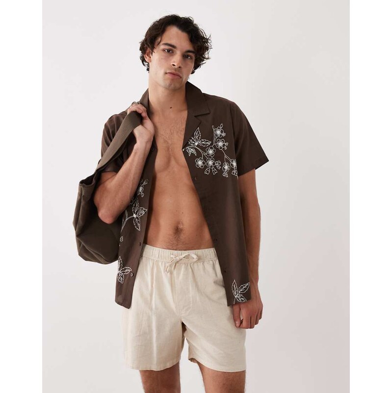 South Beach embroidered beach shirt in dark brown