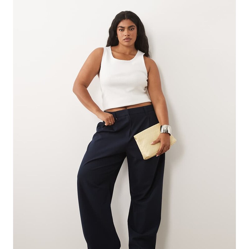 ASOS DESIGN Curve tailored arch barrel trousers in navy 115715700