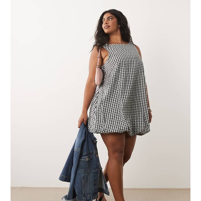 ASOS Curve ASOS DESIGN Curve bubble hem mini dress in gingham-Multi 115715735