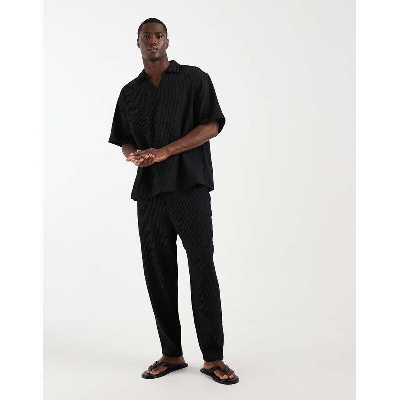 ASOS DESIGN co-ord plisse trousers in tapered fit in black
