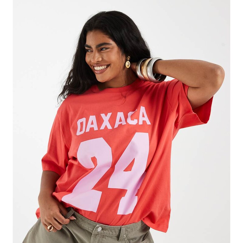ASOS Curve ASOS DESIGN Curve oversized T-shirt with Oaxaca varsity 115715750