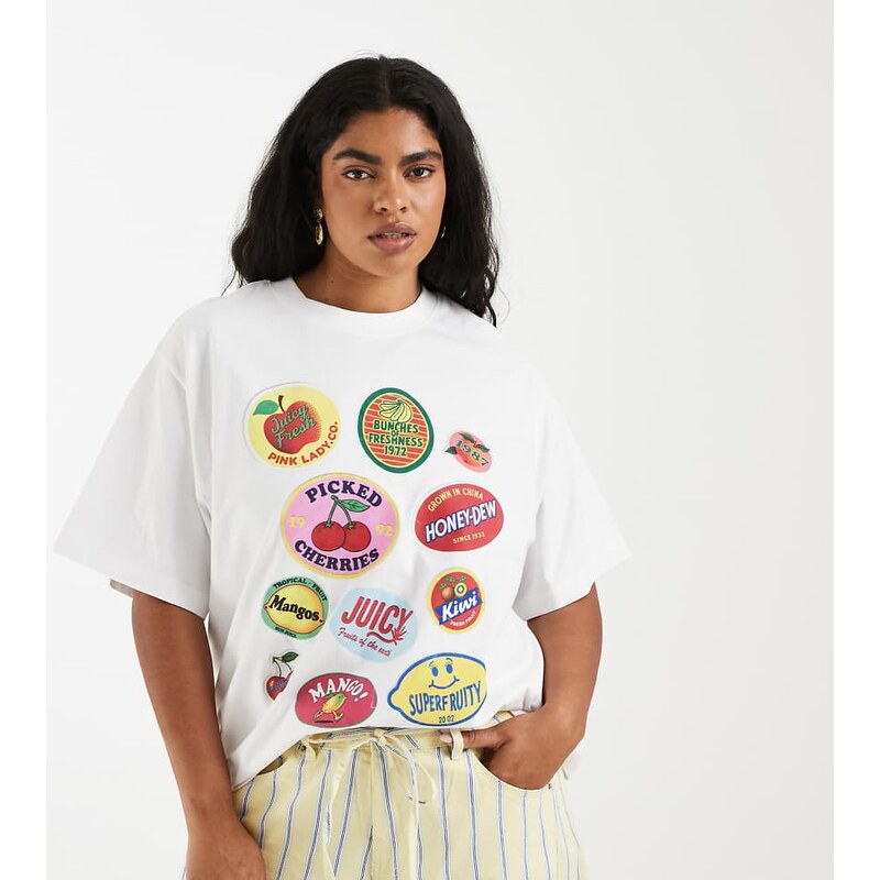 ASOS Curve ASOS DESIGN Curve oversized T-shirt with fruit sticker 115715749
