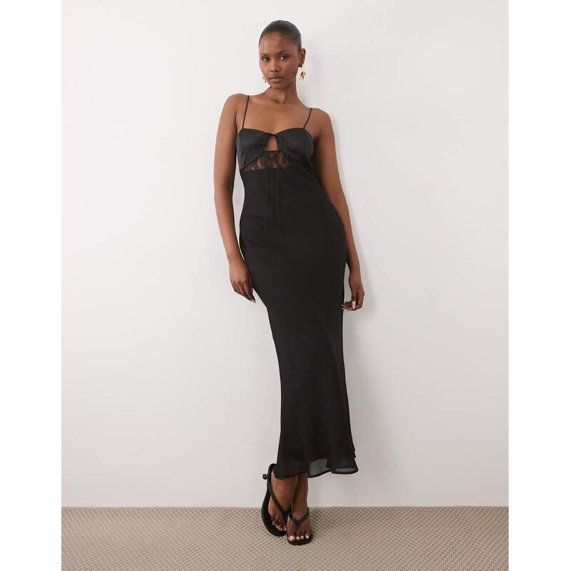 ASOS DESIGN bias cut sheer chiffon cami maxi dress with satin