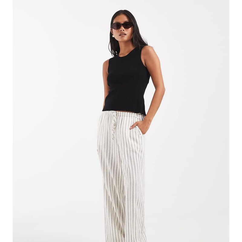 Vero Moda Petite linen touch wide leg trouser with drawstring waist in 115715784