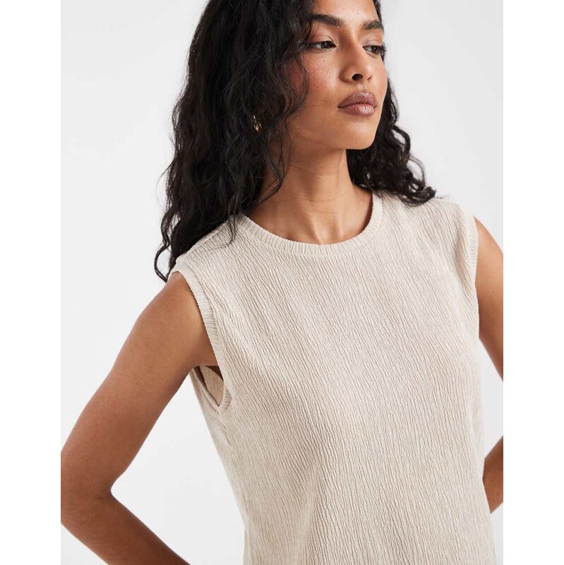 Vero Moda textured plisse sleeveless top co-ord in stone-Neutral 115715795