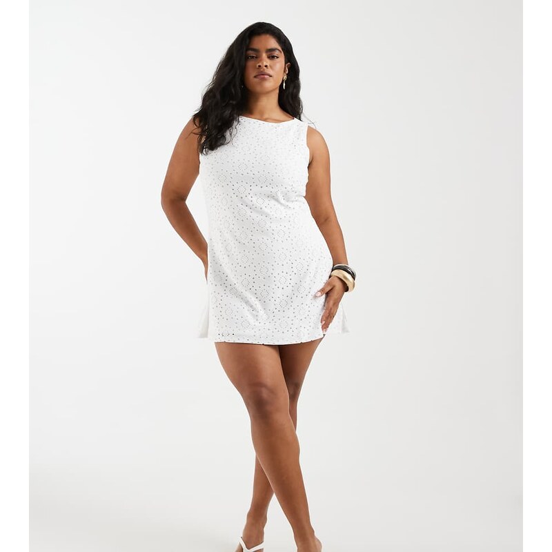 Vero Moda Curve jersey floral broderie sleeveless mini dress in white 115715796