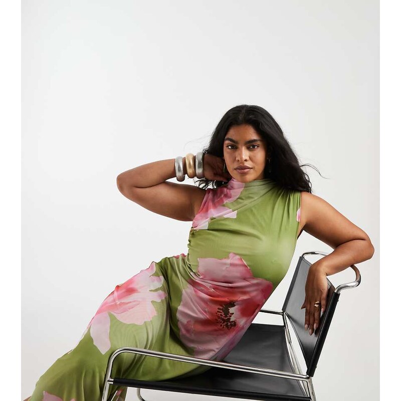 Vero Moda Curve sleeveless ruched detail maxi dress in large scale 115715801