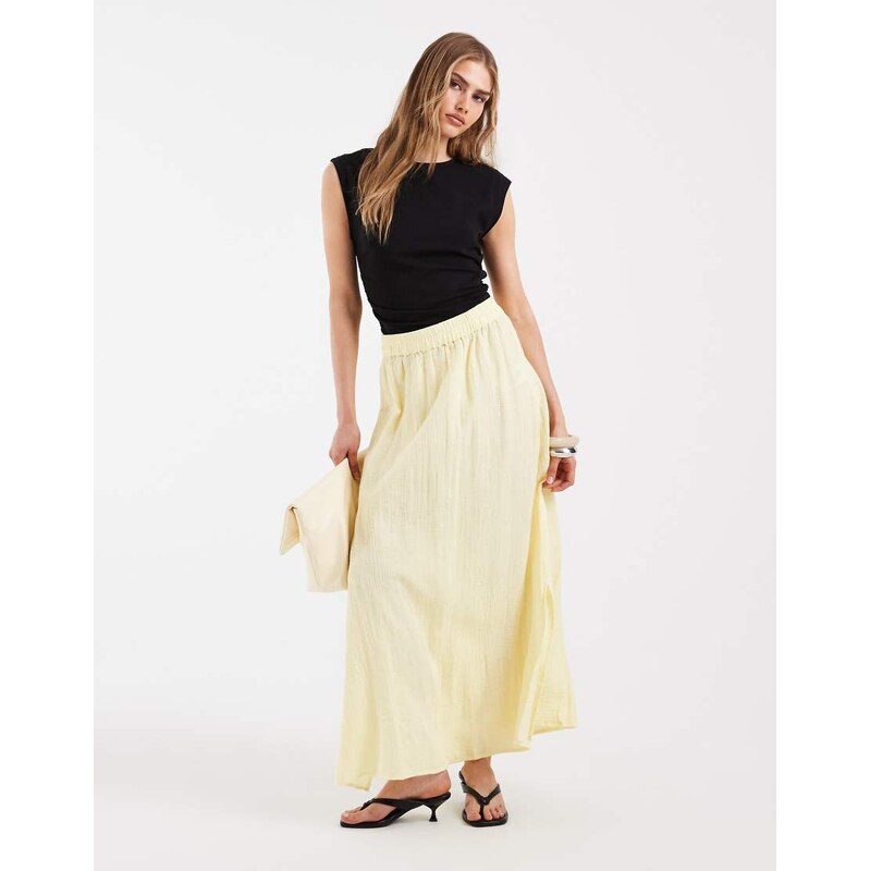 Pieces cotton maxi skirt in pastel yellow 115715824