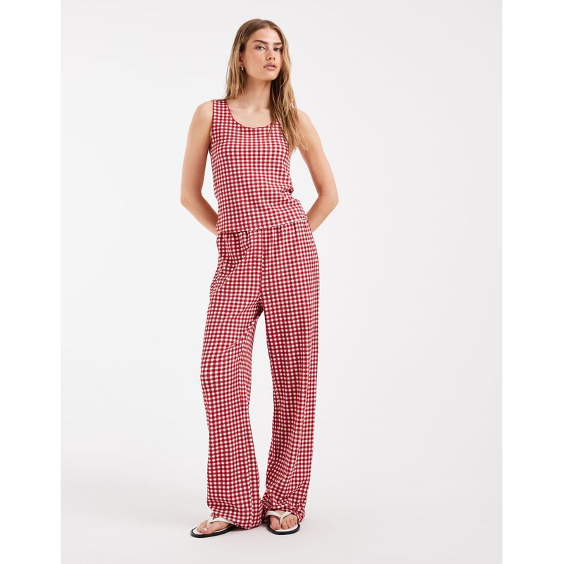 Pieces high waisted gingham trouser co-ord in red and white 115715837