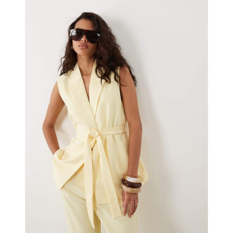 Vila tie waist tailored waistcoat co-ord in pastel yellow 115715855