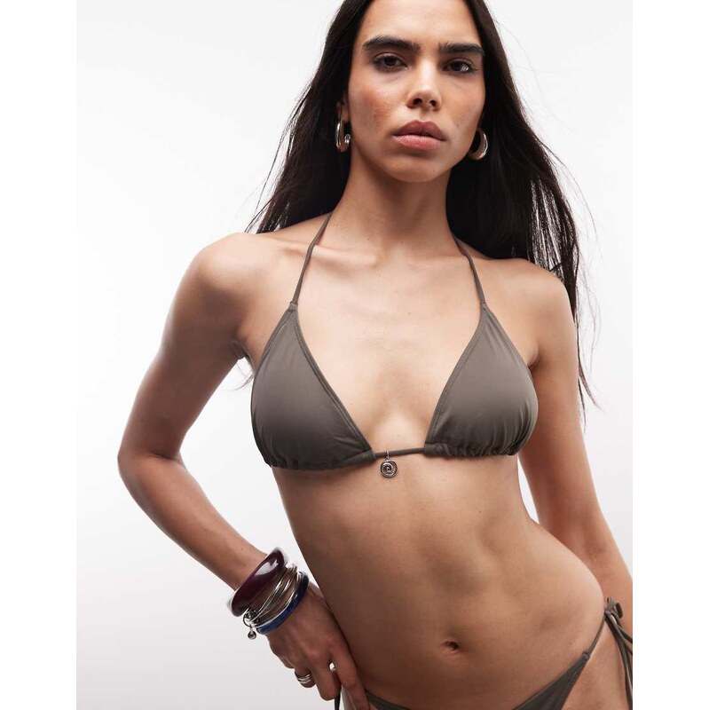 Weekday triangle bikini top with charm detail in dark mole-Grey 115715858