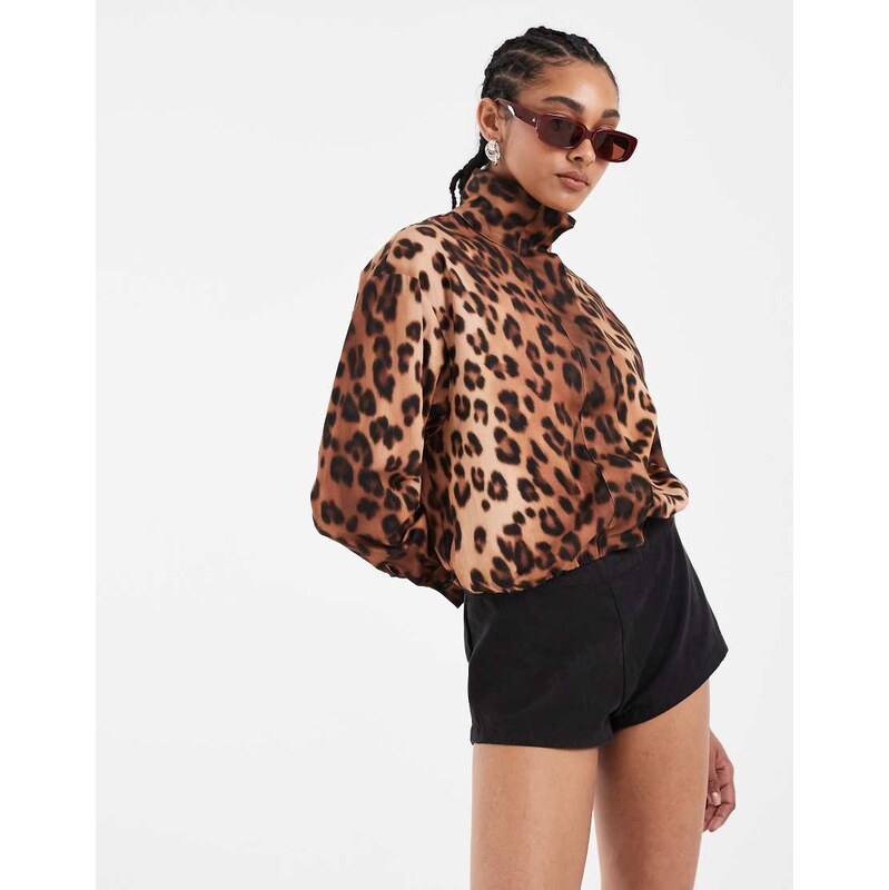 ASOS DESIGN high neck funnel neck bubble jacket in leopard print co 115715862