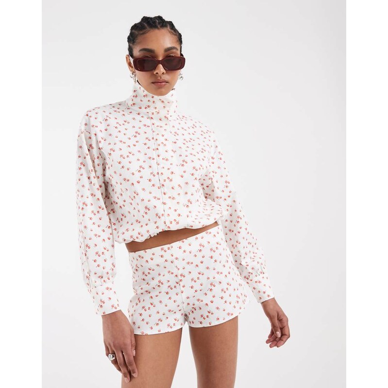 ASOS DESIGN high neck funnel neck bubble jacket in ditsy print co ord 115715861