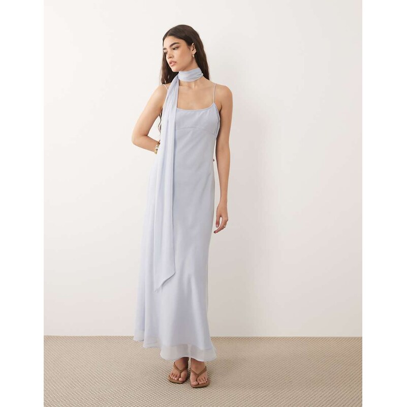 ASOS DESIGN slip midi dress with scarf in pale blue