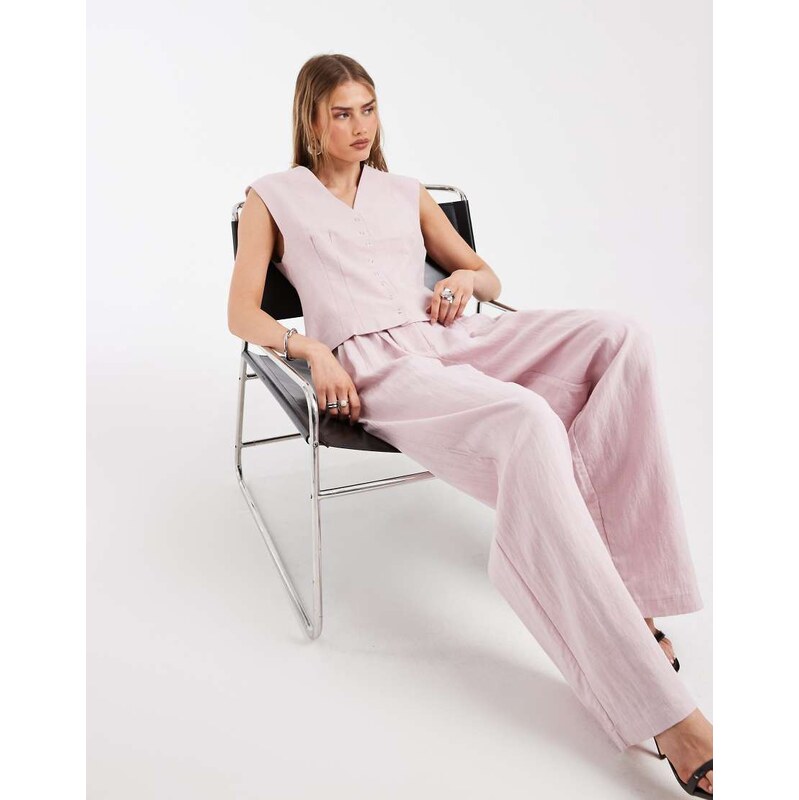 Object linen look tailored pleat front loose fit trouser co-ord in 115715866