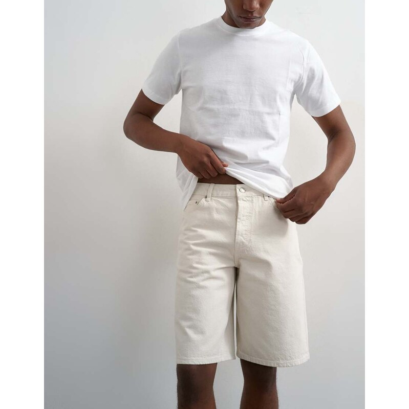 Topman rigid baggy denim short in bone-White