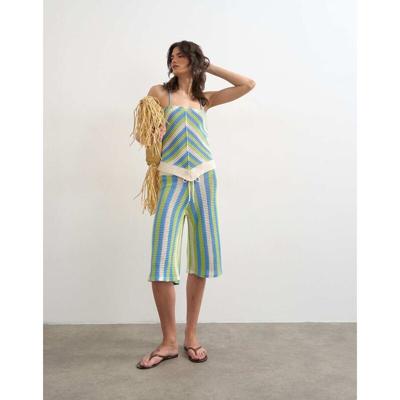 Topshop knitted mix stripe co-ord longline jort in green and blue 115715935