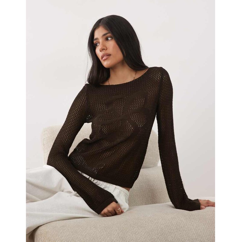 Mango crochet beach top in brown 115715947