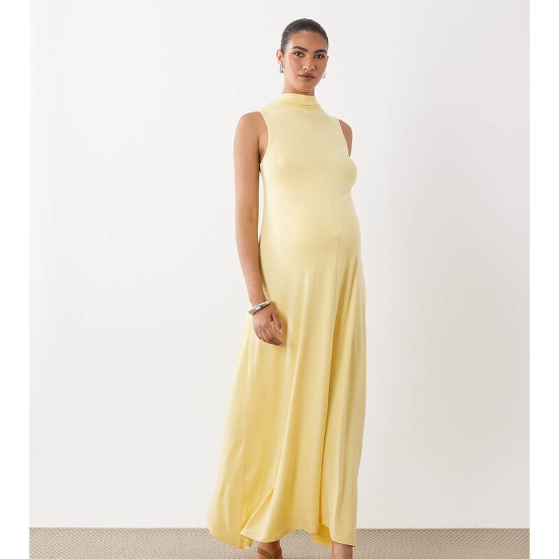 ASOS Maternity ASOS DESIGN high neck sleeveless midi dress in yellow 115715955