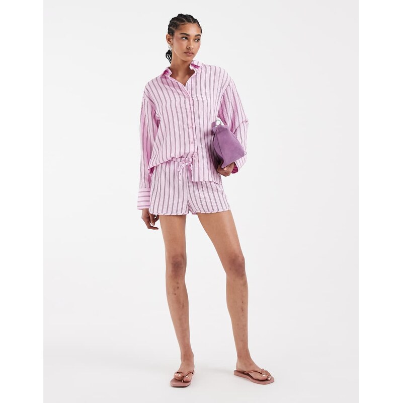 ASOS DESIGN micro runner shorts in pink stripe co ord-Multi 115715959