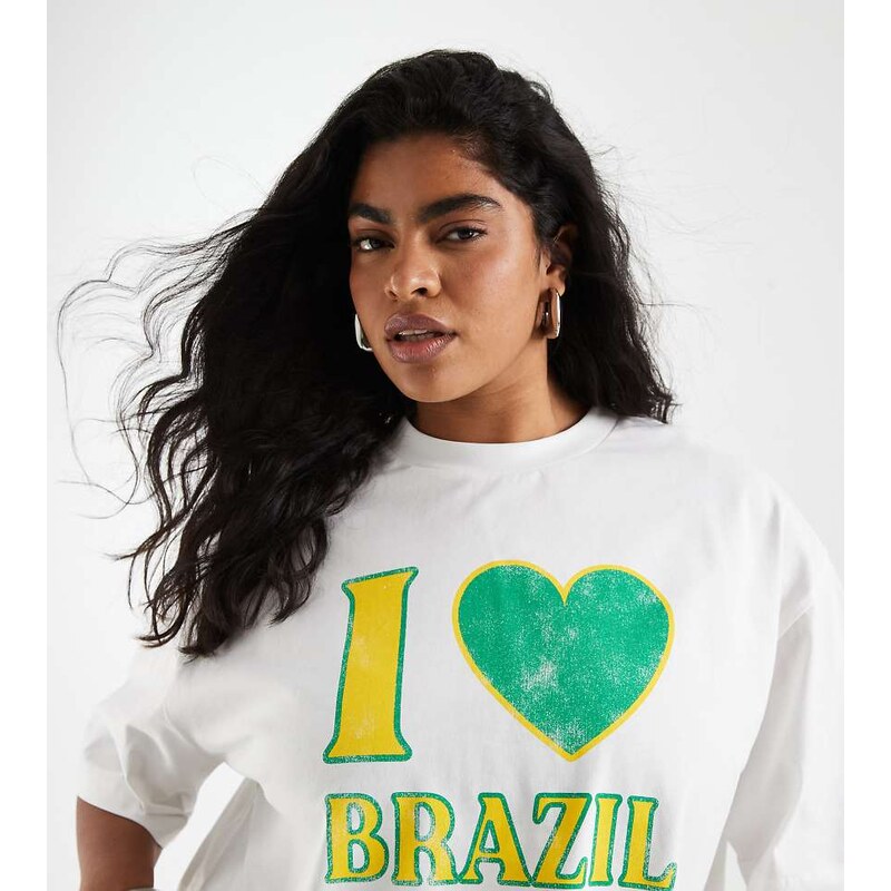ASOS Curve ASOS DESIGN Curve Boxy crop tee with I love Brazil graphic 115715989
