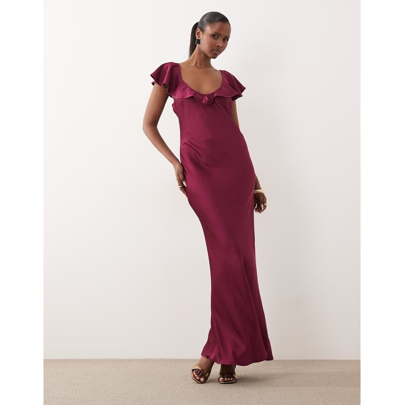 Vero Moda cap sleeve rose detail maxi dress in purple 115715992