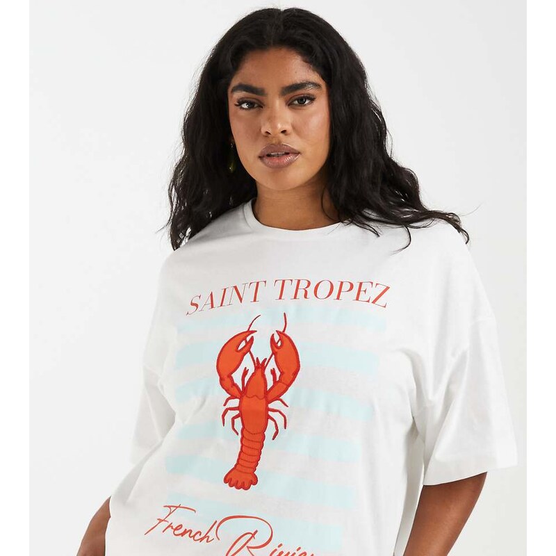 Vero Moda Curve oversized t-shirt in white with lobster print 115715995