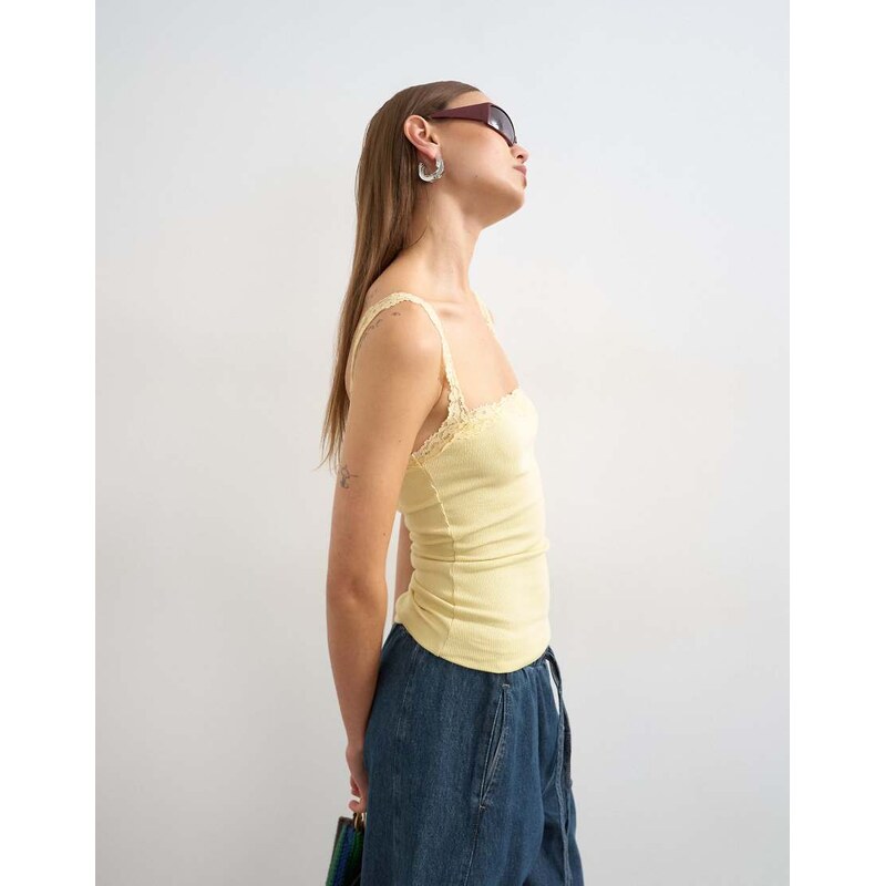 Topshop lace trim cami in yellow-No colour