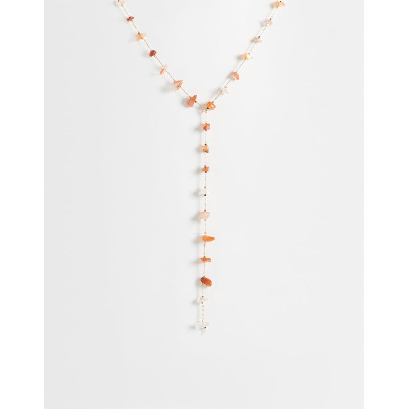 ASOS DESIGN lariat necklace with semi-precious chippings in gold tone 115716021