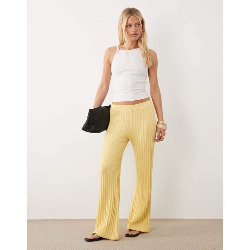ASOS DESIGN knitted pleated trouser co-ord in buttermilk-Yellow 115716049