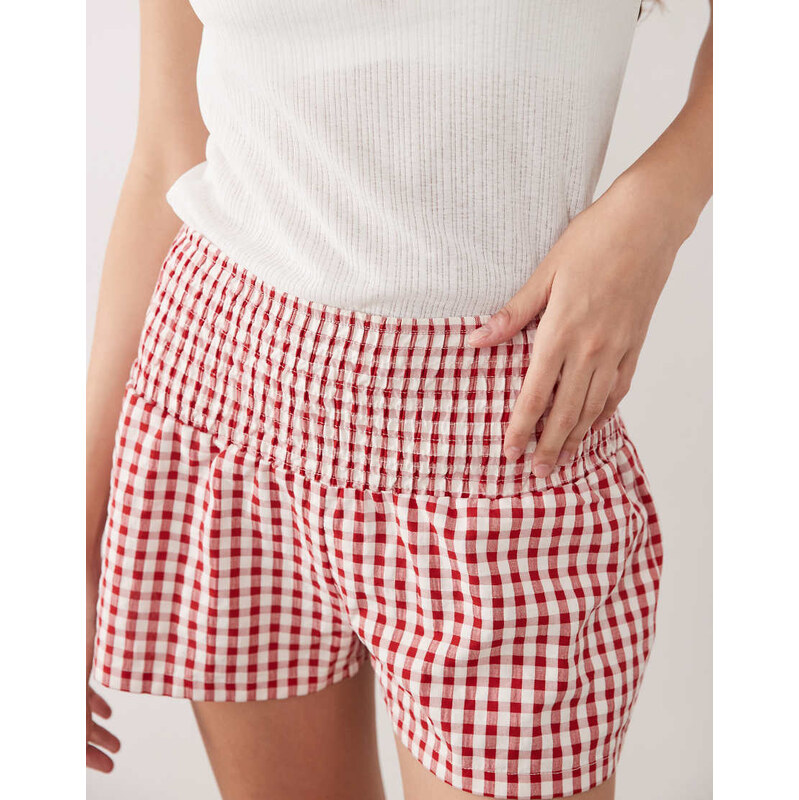 ASOS DESIGN shirred waist pull on short in red gingham 115716057