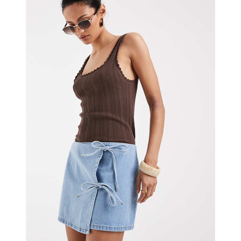 ASOS DESIGN mini wrap skirt in denim-Blue