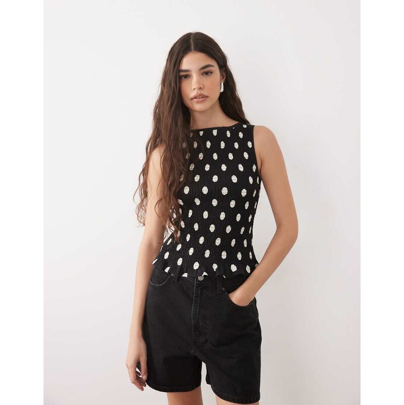 ASOS DESIGN shirred tank top in black polka dot