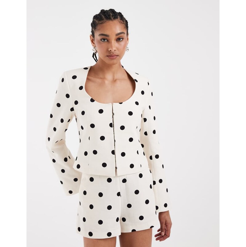 ASOS DESIGN round neck linen look blazer - - co-ord T-Multi 115716066