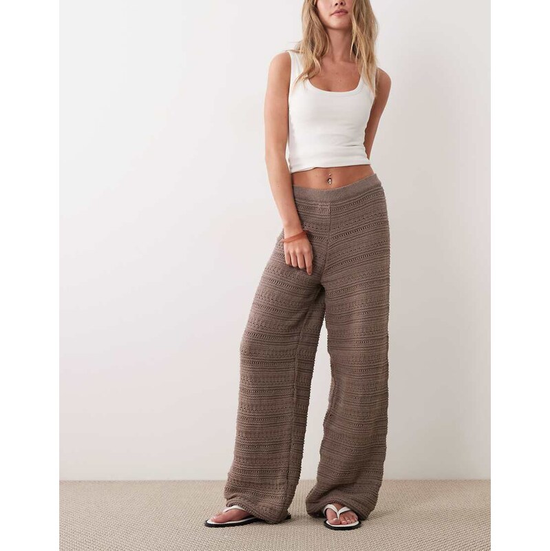 ASOS DESIGN crochet knit trouser co-ord in mocha-Brown