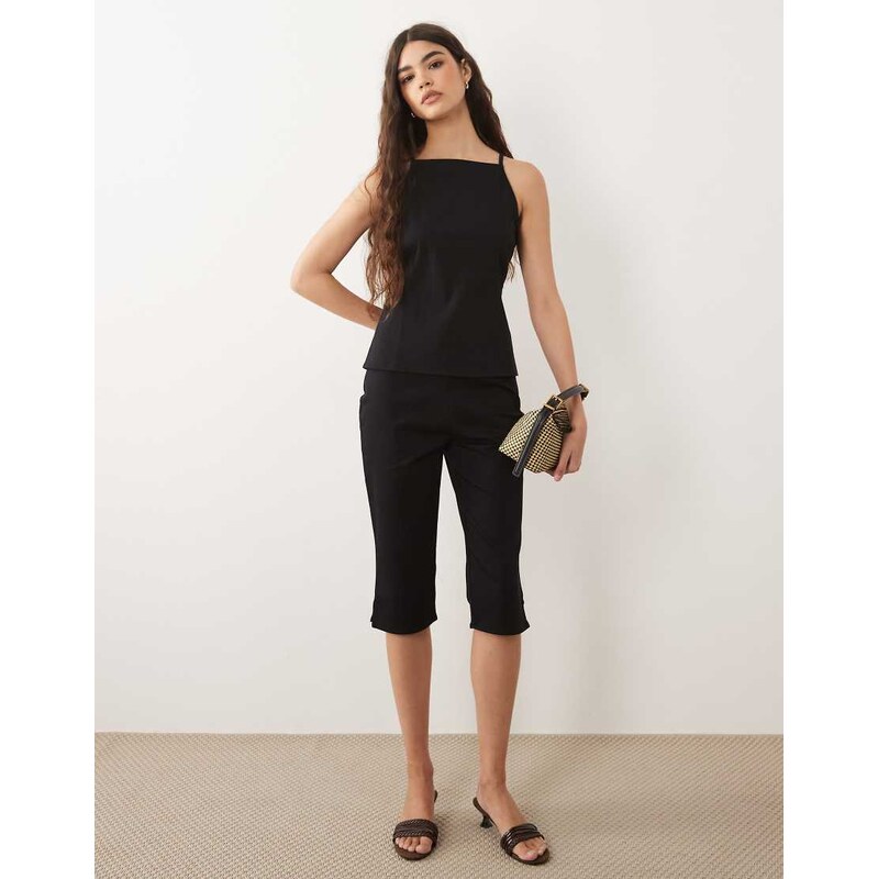 ASOS DESIGN long line capri trouser in black 115716093
