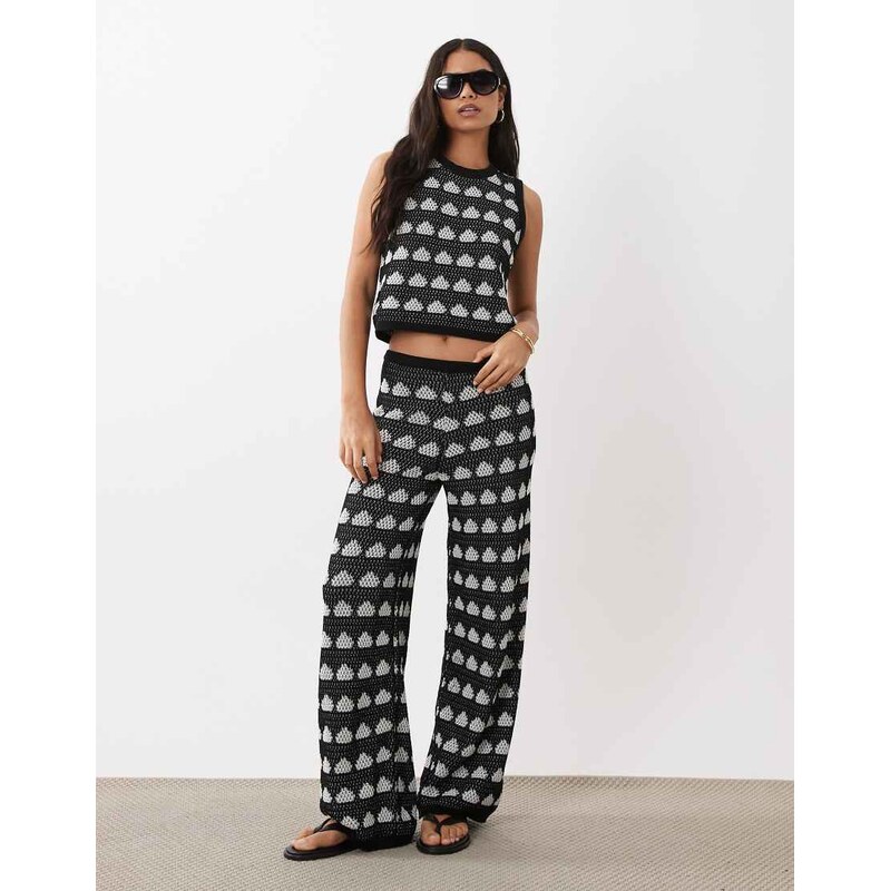 ASOS DESIGN crochet knit beach trouser co-ord in polka dot-Multi
