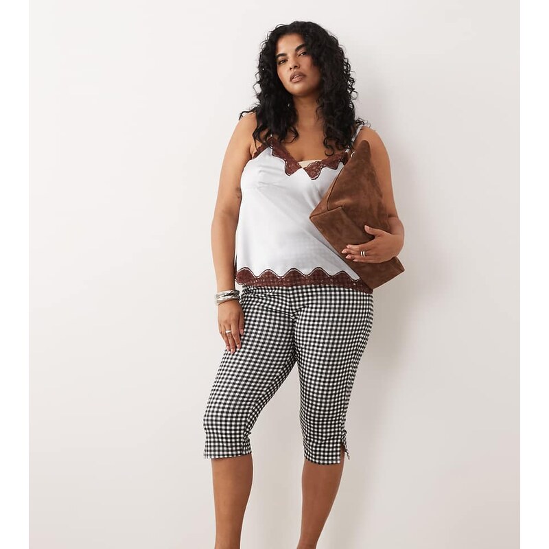 ASOS Curve ASOS DESIGN Curve jersey capri legging in mono gingham 115716098