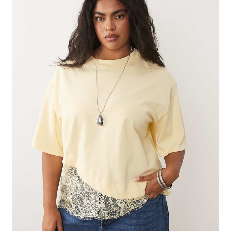 ASOS Curve ASOS DESIGN Curve short sleeve t-shirt with lace hem