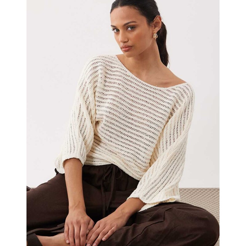 ASOS DESIGN knitted cotton boucle batwing top in mocha-Brown 115716105