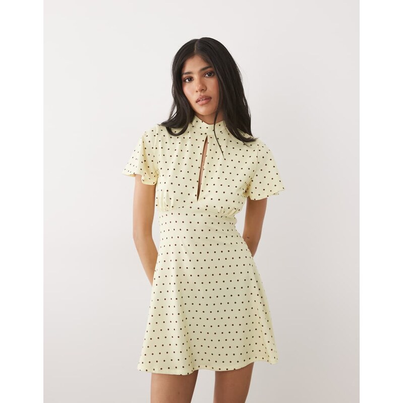 ASOS DESIGN cap sleeve with tie detail mini dress in buttermilk