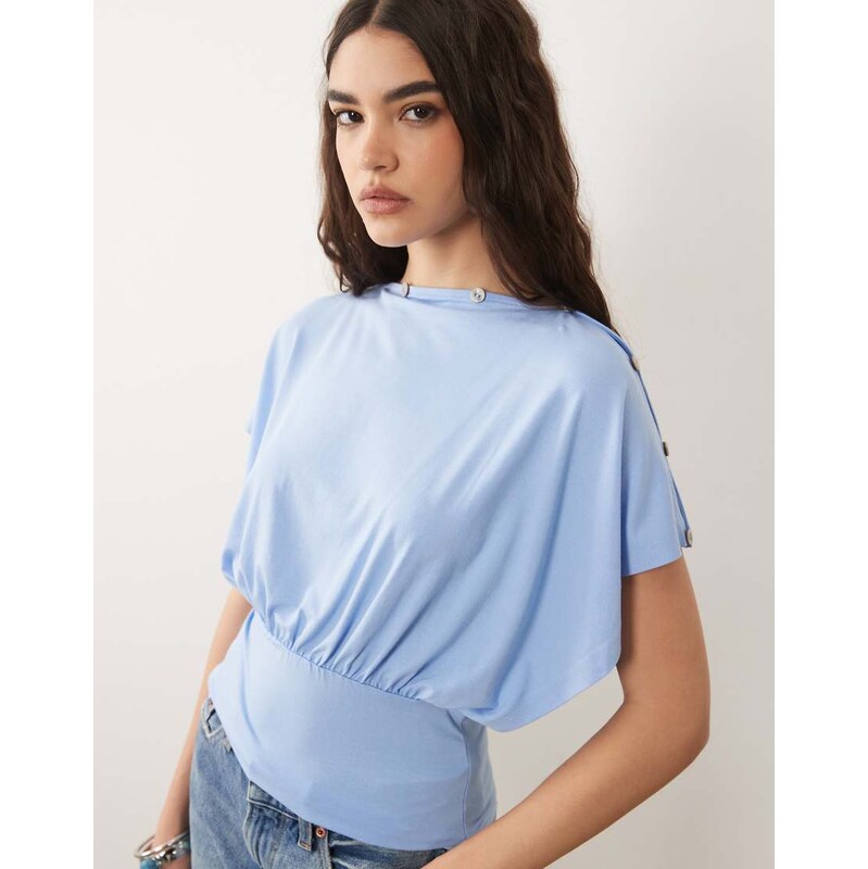 ASOS DESIGN multi way button up top in light blue